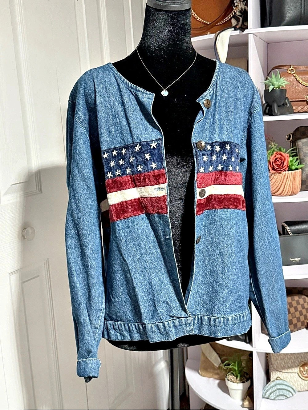 Vintage Casual corner Women's Denim Flag Jacket Size Medium